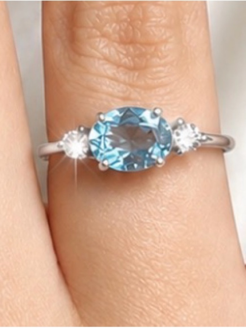 Blue Topaz cz Oval Solitaire Ring in sterling silver